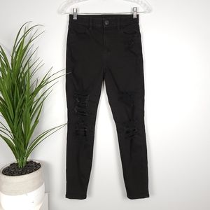 American Eagle Black Distress Curvy HiRise Jegging